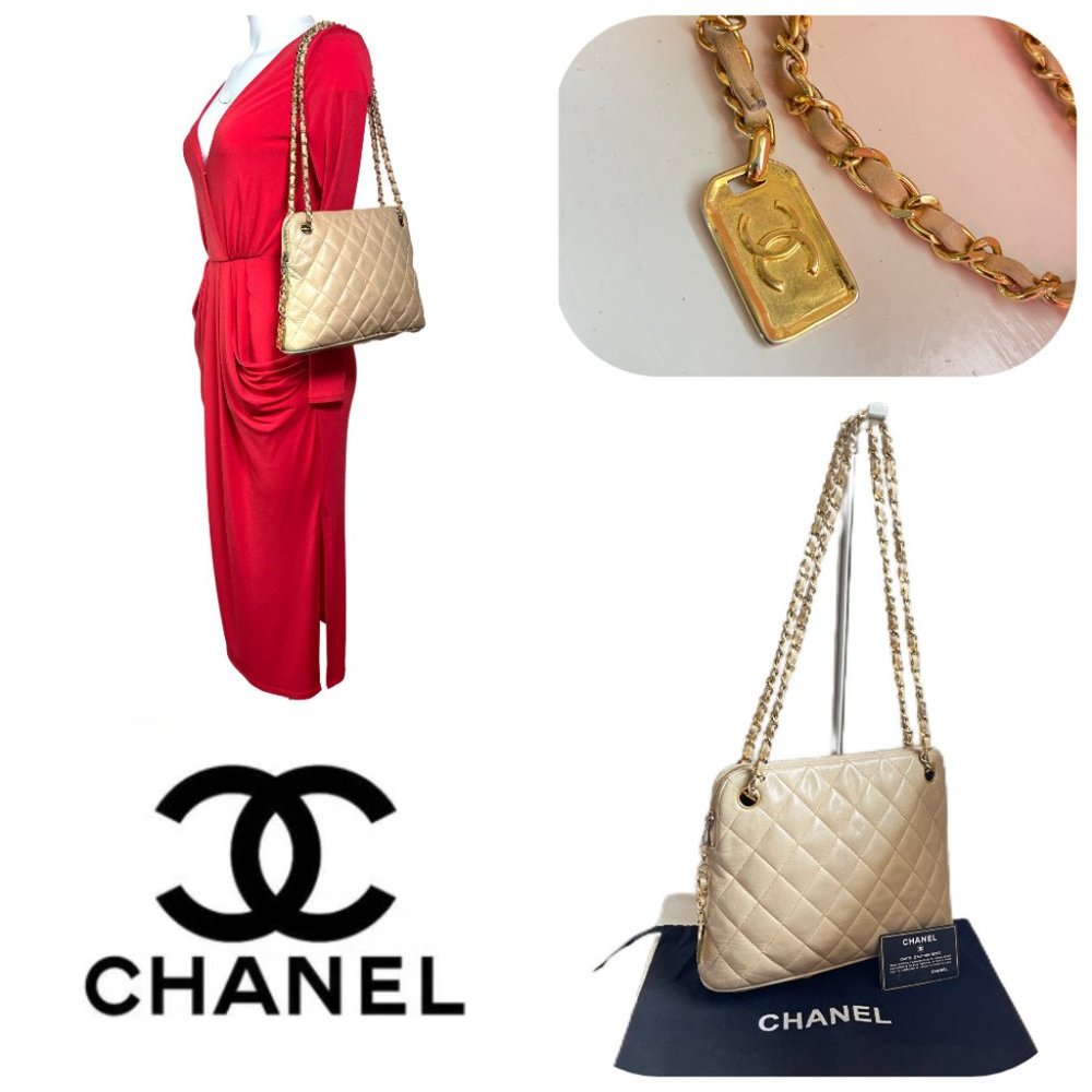 Auc Chanel Quilted Lambskin leather 24K chain/CC Logo charm shoulder bag